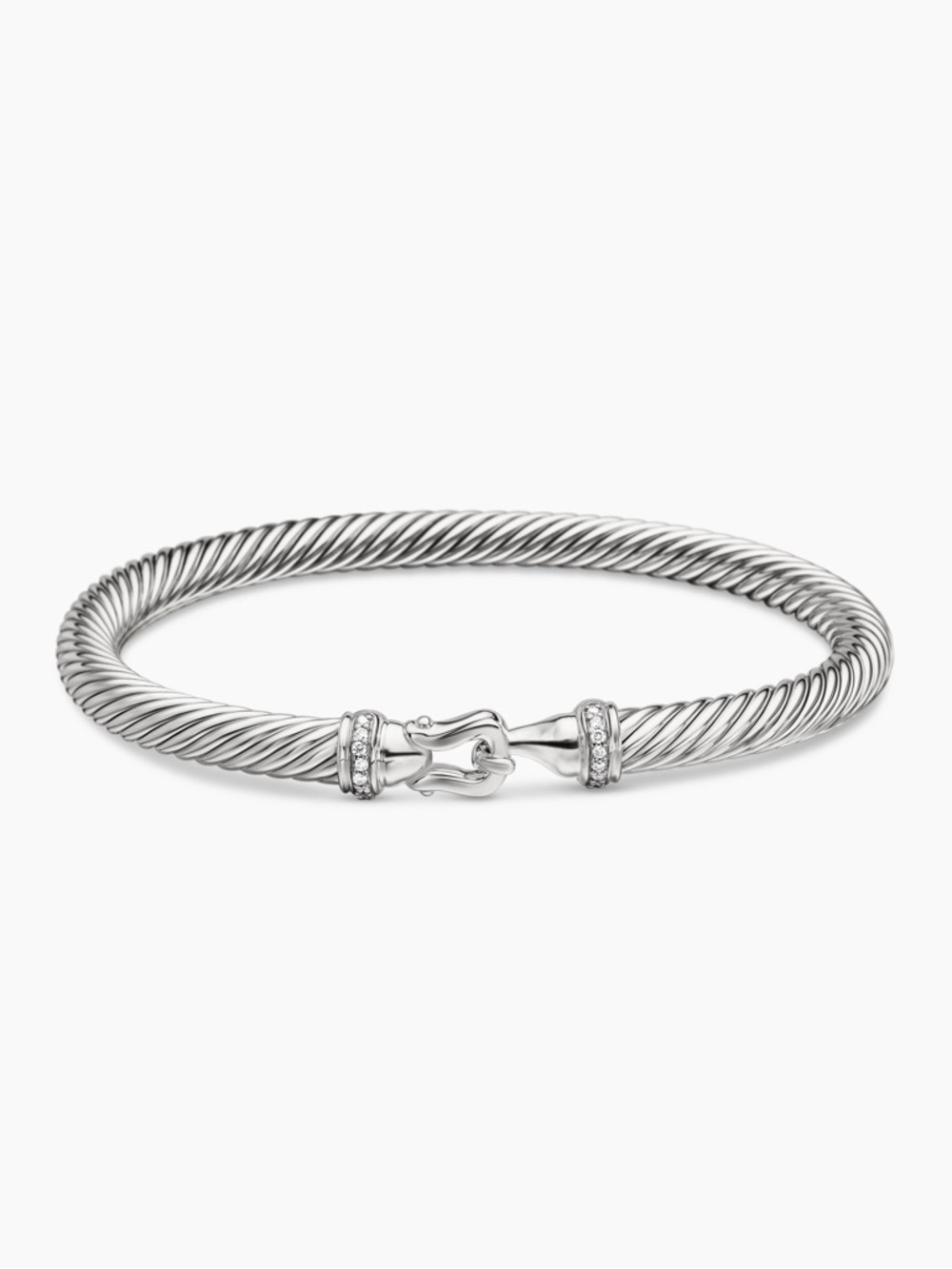 David Yurman Silver Buckle Classic Cable Bracelet with Diamonds - Medium